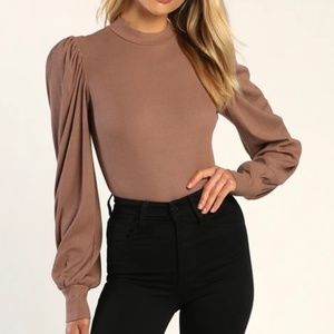 Taupe / brown Ribbed Mock Neck long sleeved  Bodysuit